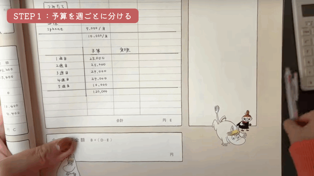 STEP1予算を週ごとに分ける